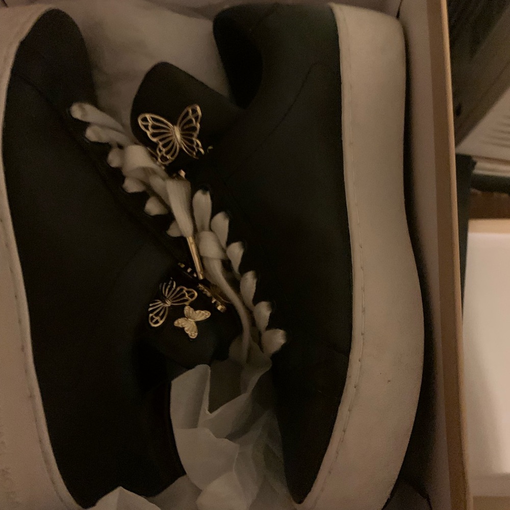 Michael Kors black leather butterfly sneakers